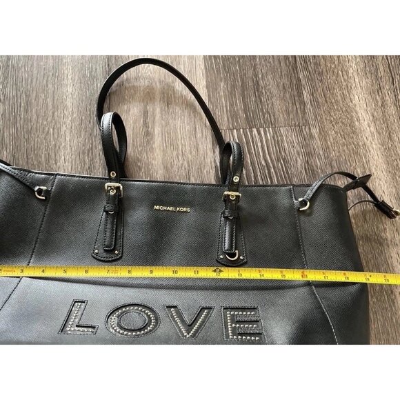 Michael Kors Limited Edition Leather Voyager Love Tote Large Black Canvas - Picture 5 of 16